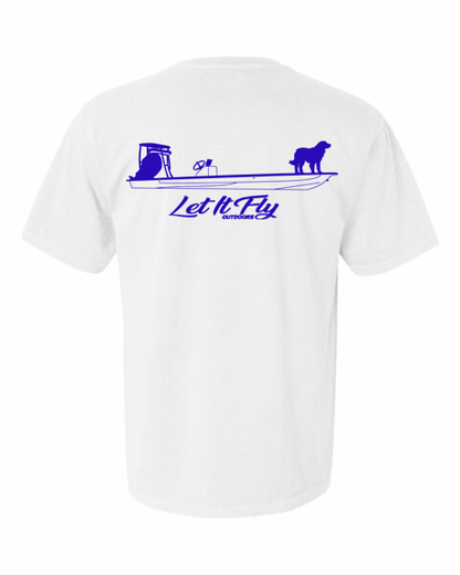 Let It Fly Dog on boat T-Shirt | White